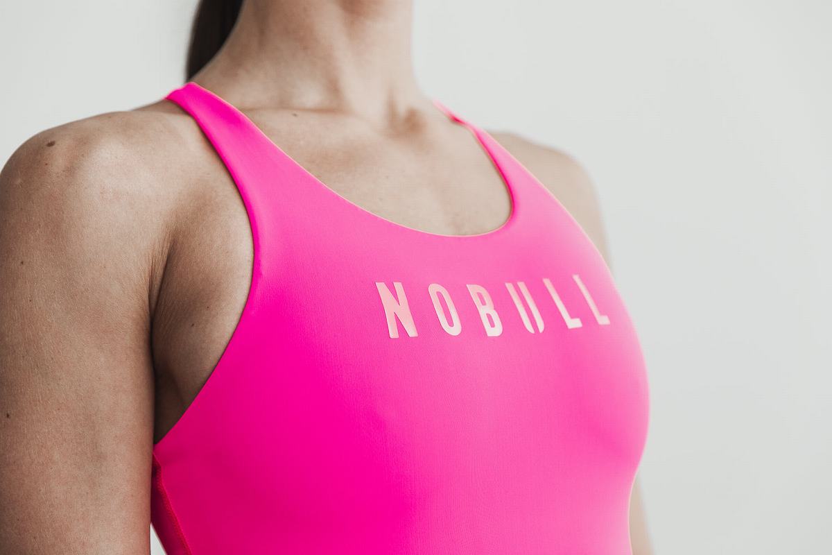 Nobull One Piece Neon Women's Swimsuits Pink | Australia (AO9410)